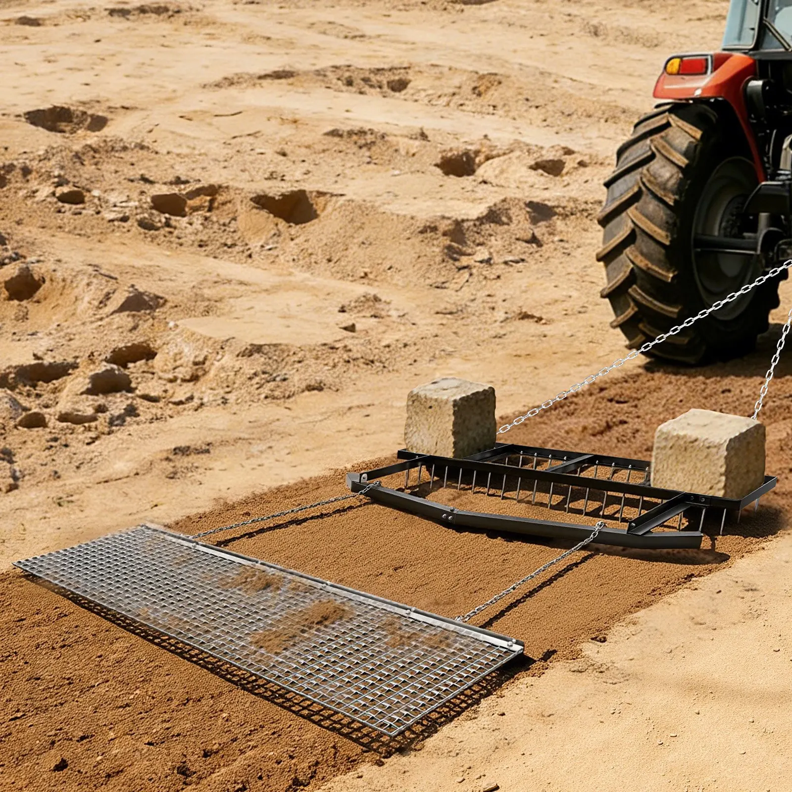 

Drag Harrow, 6 ft Tow-Behind Driveway Grader with Chain Harrow, Adjustable Width & 80lbs Load Capacity, Heavy Duty Lawn Level