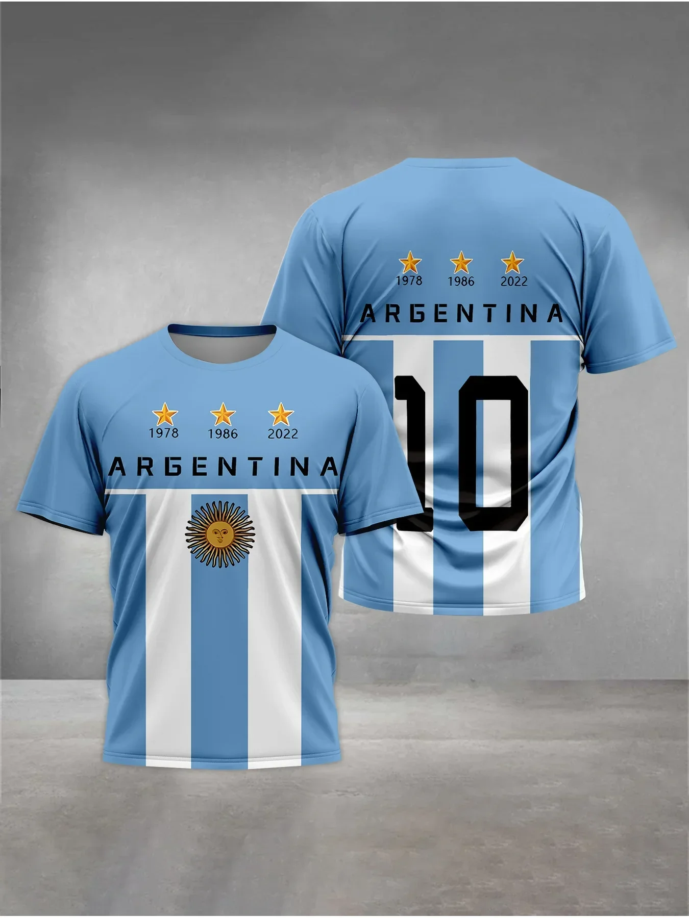 Customization Printed Design - Non-Textured Valentine's Day Men's Digital Print, Argentina National Team Triple Star Champion T-