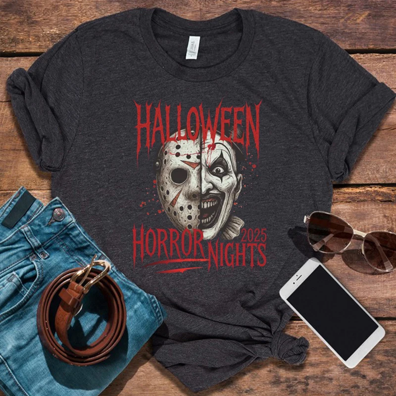 

Horror Movie Fan Tshirt 2025 Spooky Seasonal Top Halloween Horror Nights T-Shirt Spooky Killer Tee