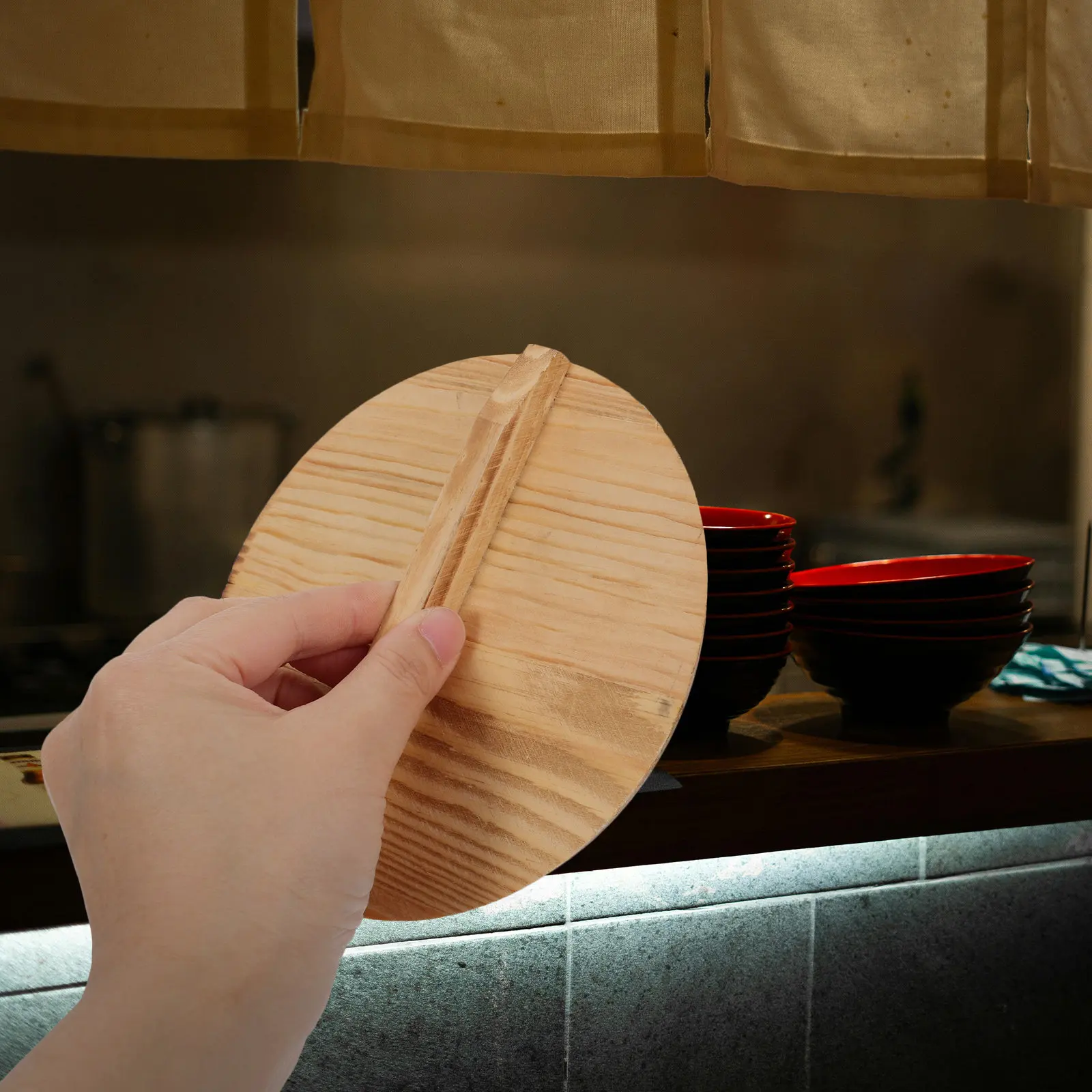 14cm Wooden Pot Lid for Wok & Kitchen Pots – Natural Lightweight Anti-Splash Steam-Retaining Round Cover