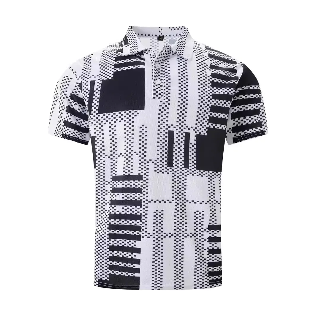 LIBIELIY Europe And The United States Men Leisure Outdoor POLO Shirt Digital Print Lapel Button Business Solid Color Matching T-