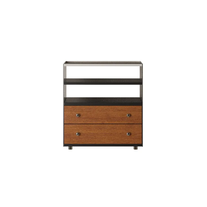 Modern simple side cabinet, log texture double drawer locker, living room storage chest cabinet against the wall locker