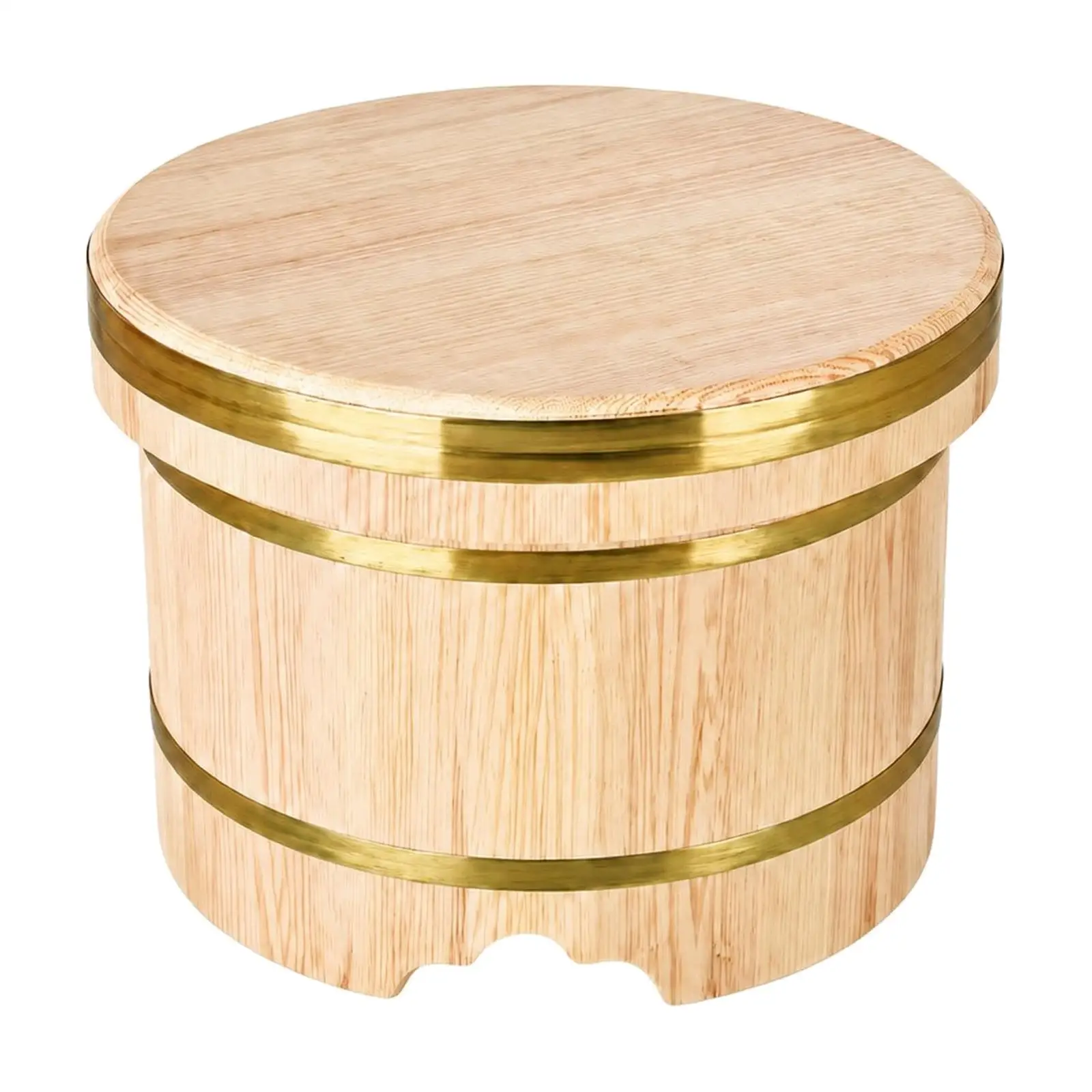 Traditional Wood Rice Mixing Barrel with Lid for Sushi Cooked Rice Serving Home Kitchen Dining Table Storage Container Solid