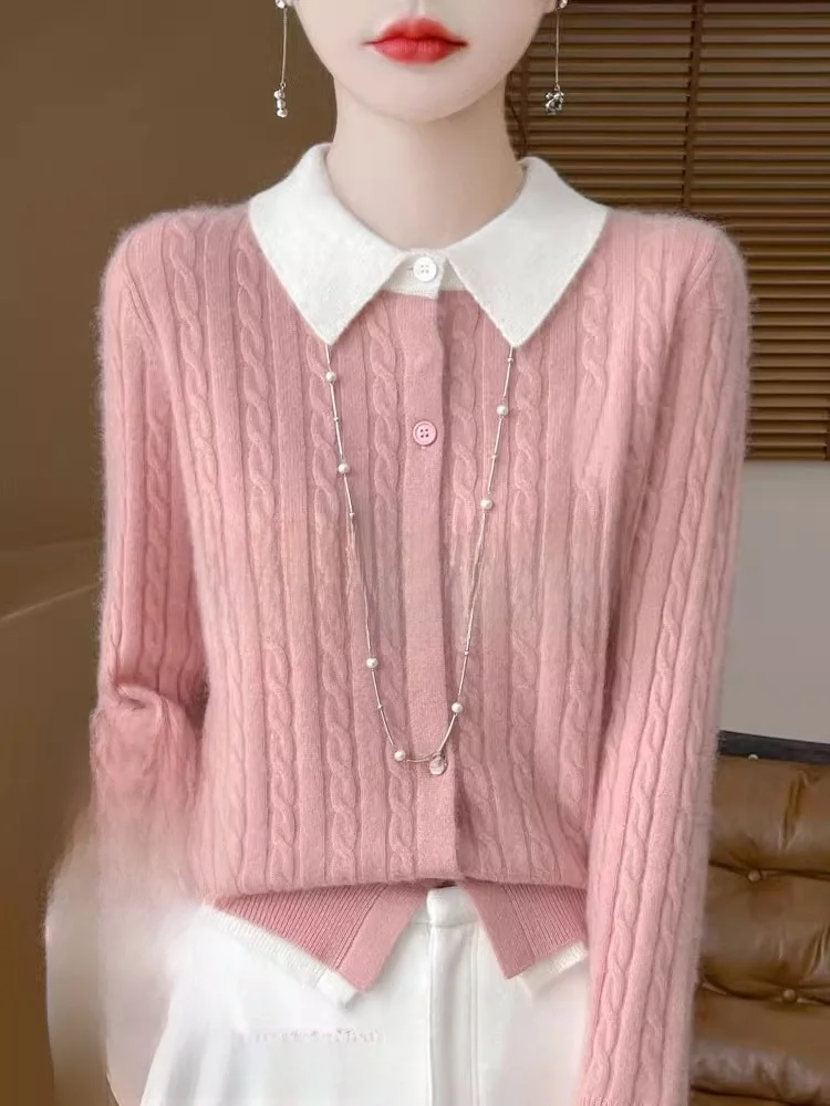 

New Women's Woolen Knitted Cardigan Long Sleeve Thickened Loose Winter Outerwear Pure Color Striped Design Commute Style