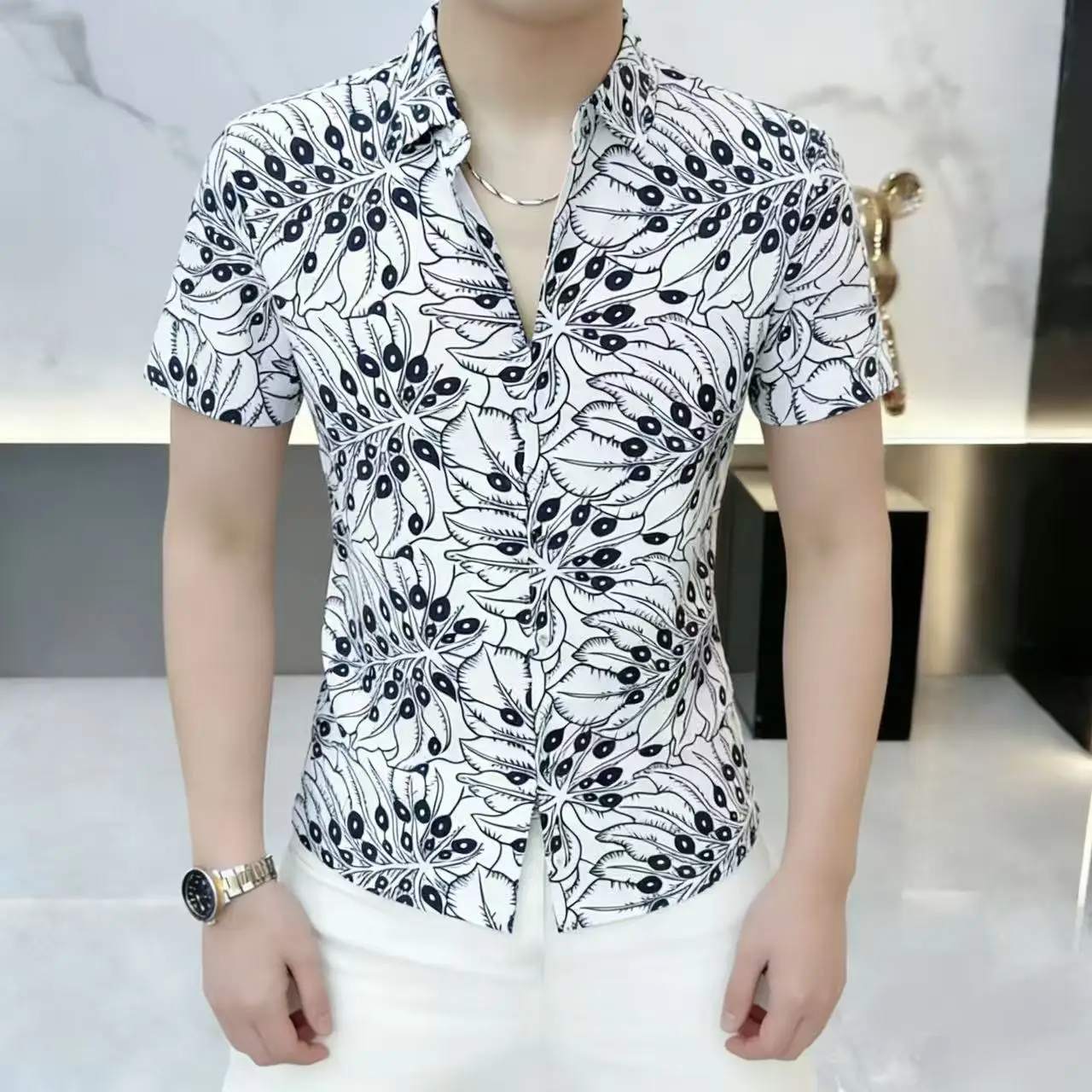 Streetwear Icy Cool Shirts For Men Short Sleeve 3D Print Classy Summer Thin High-Quality Anti-Wrinkle Slim Fit Camisas De Hombre