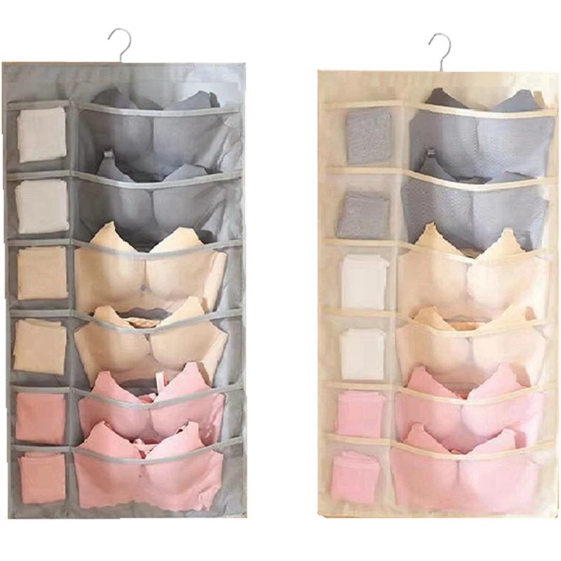 حقيبة تخزين معلقة بجيوب شبكية على الحائط مزدوجة الجانب مع شماعة معدنية و36 جيبًا