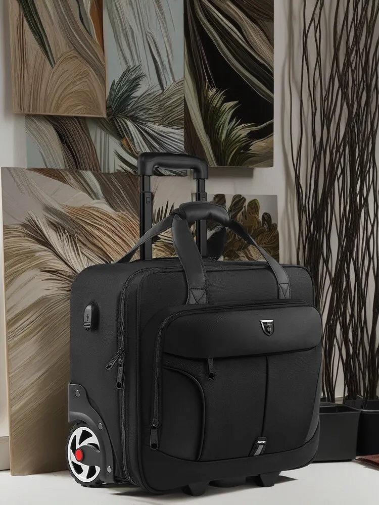 

Business Carry-On Luggage with Wheels, Multi-Functional Trolley Suitcase for Travel, Durable Hand Carry Bag Women Pilot Case