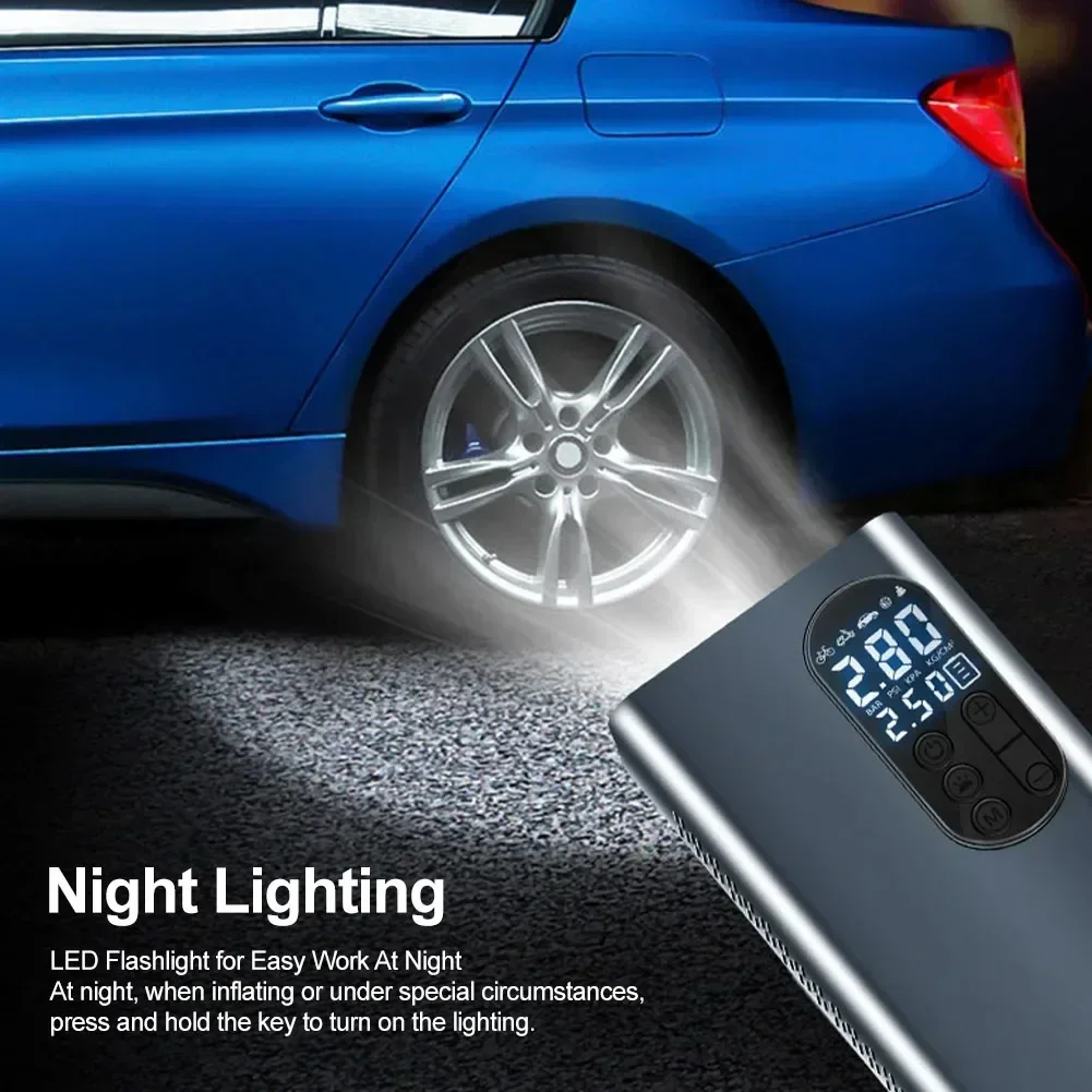 샤오미 알루미늄 합금 무선 자동차 타이어 팽창기, 6000mAh USB 충전식 공기 압축기, 자동차 오토바이 자전거 공