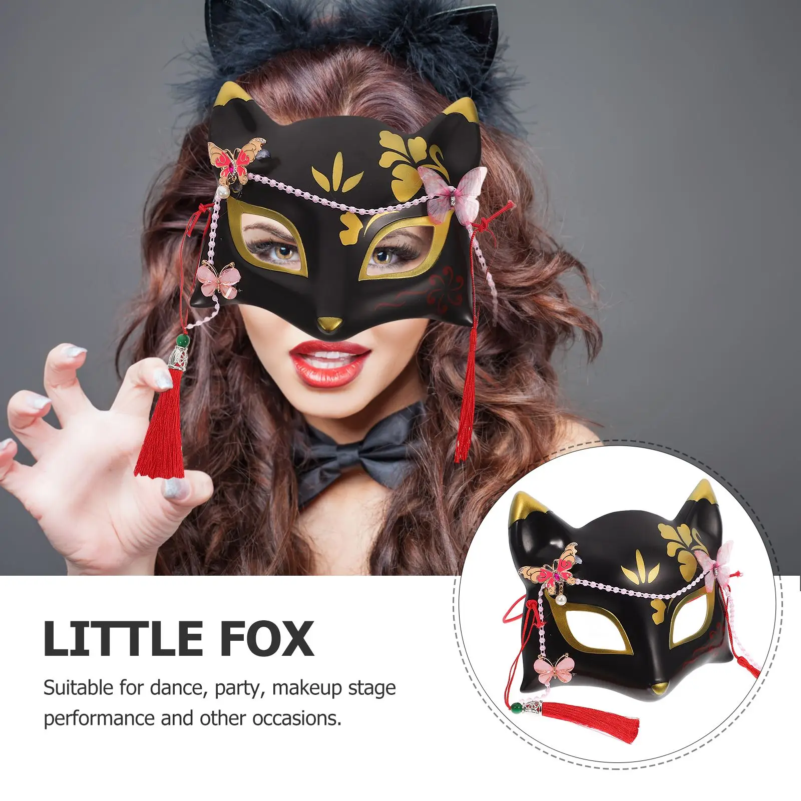 Anime Demon Fox Mask Hand-painted Japanese Mask Half Face Mask Masquerade Festival Ball Kabuki Kitsune Masks Cosplay Prop