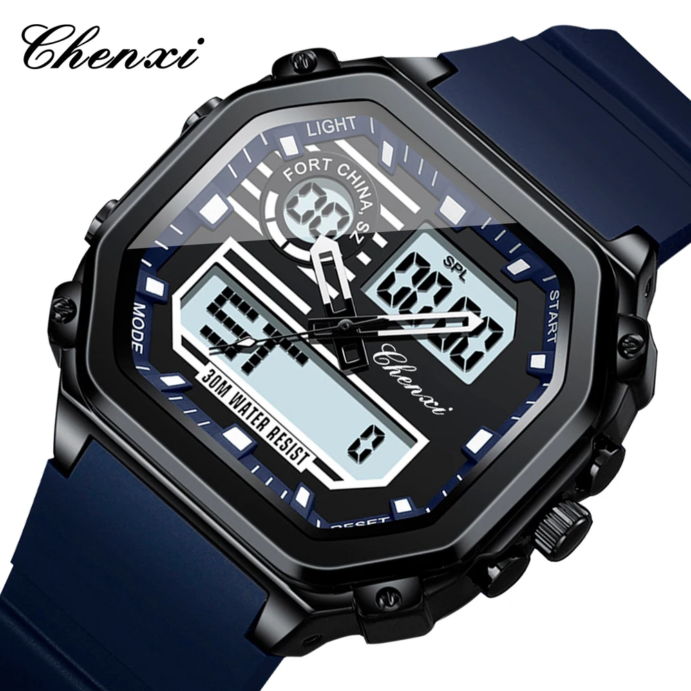 

CHENXI New Men Clock LED Luminous Waterproof Week Date Military Man Wristwatch Electronic TPU Strap Quartz Men's Watches