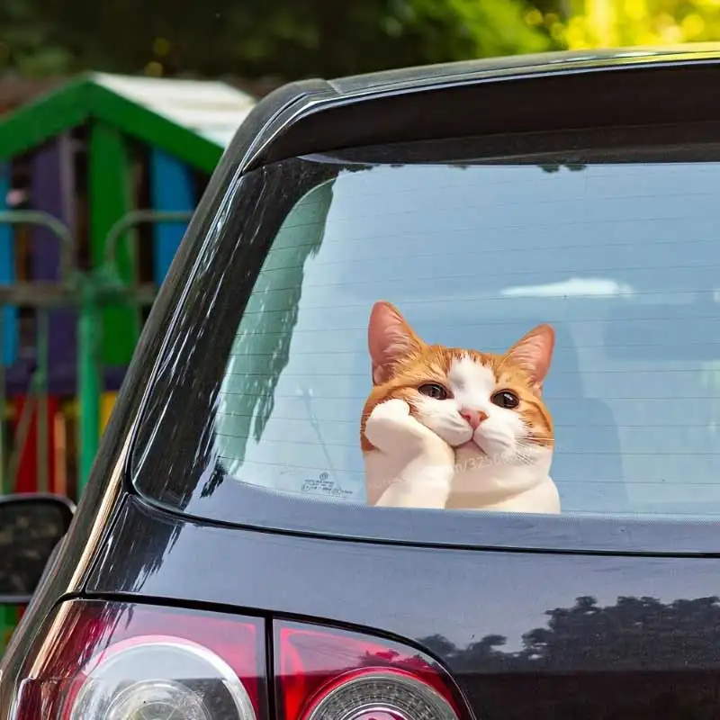 Cute Orange Cat Peeking Car Sticker Waterproof Vinyl Decal For Bumper Rear Window Laptop Motorcycle Tank Fairing DIY Decor