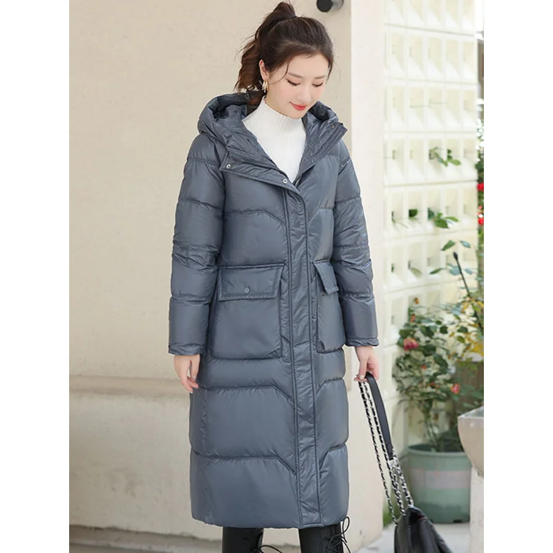 2023 glänzende Winter jacke Mantel Frauen Kapuzen mantel dicken warmen langen Parka weibliche Daunen Baumwolle gepolsterte Jacke losen wind dichten