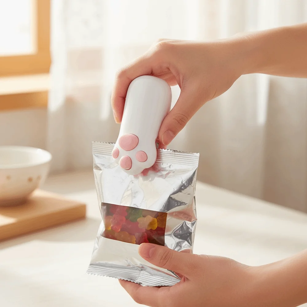 

Bag Sealer Cartoon Plastic Bag Sealer Magnetic Plastic Mini Sealing Machine Handheld Cat Paw Shape Packaging Sealer Refrigerator