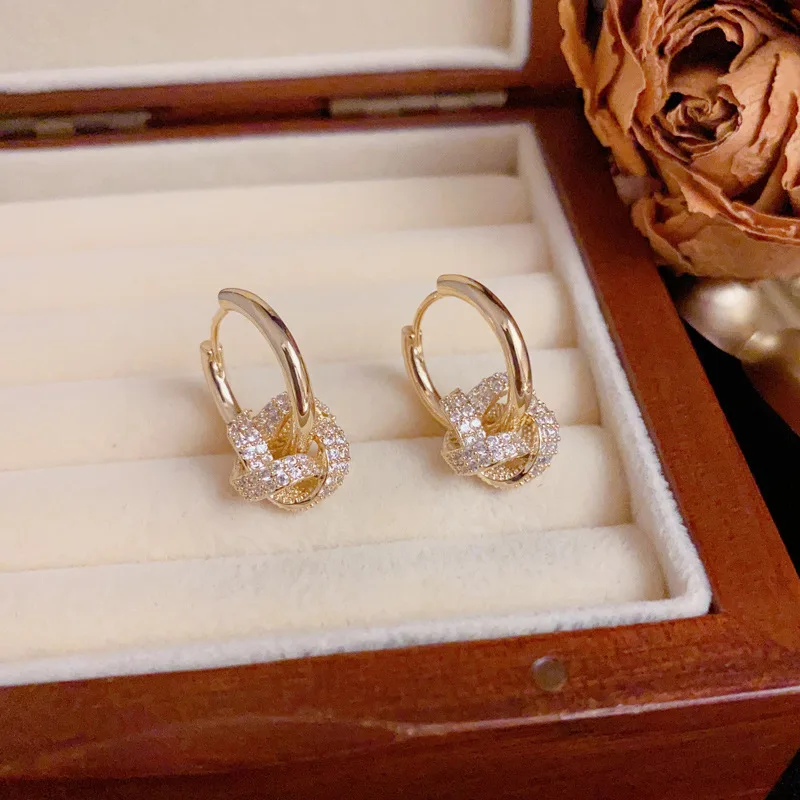 Euro-American Retro 14k Gold Plated Micro Inlaid Full Zircon Wrap Round Hoop Earrings For Women Party Light Luxury Jewelry