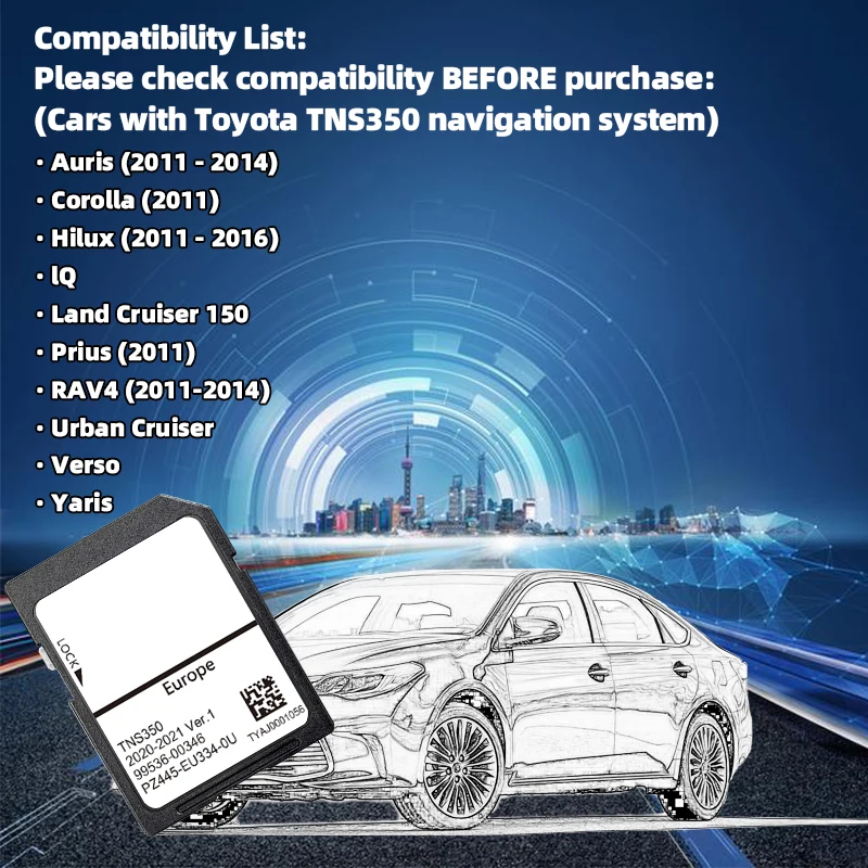 SD Card Sat Navi GPS for Toyota Auris Corolla RAV4 Yaris with TNS350 2021 Ver.1 Update EU Map Software SD Card PZ445-EU334-0U