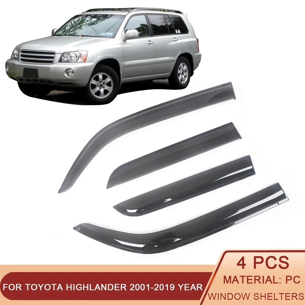 

For Toyota Highlander 2001-2019 Side Window Wind Deflectors Visors Black Rain Guard Door Visor Vent Shades Dark Smoke Ventvisor