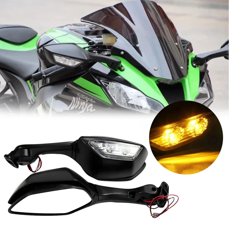 Kawasaki motorcycle rearview mirror with LED turn signal, suitable for Ninja ZX 10R ZX-10R 2011-2015 2016-2020 H2