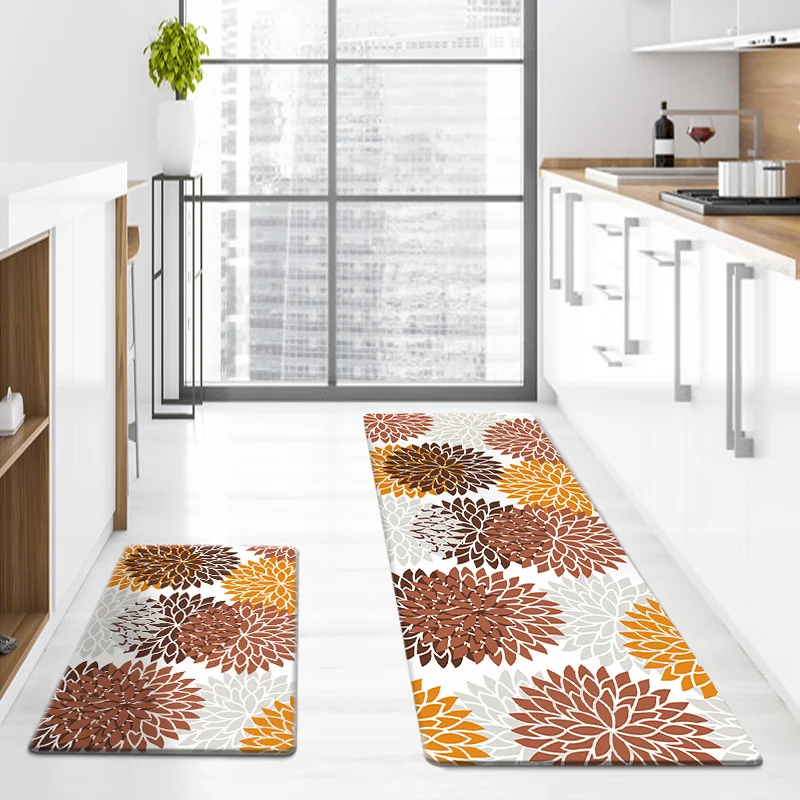 VIKAMA Dahlia Floral Kitchen Rug Non‑Slip Anti‑Fatigue Floor Mat Boho Flower Runner Carpet for Kitchen Laundry Home Decor