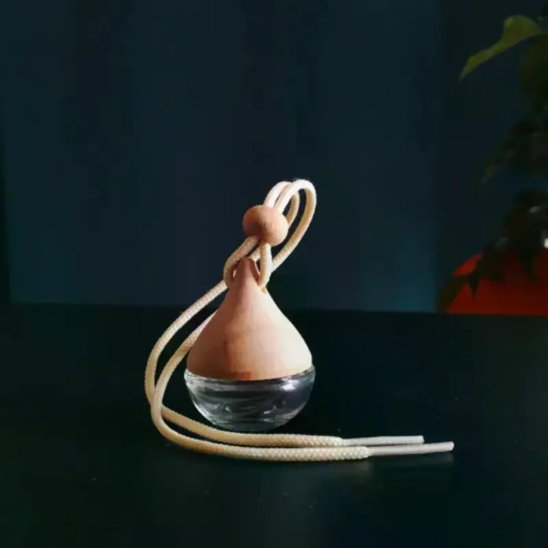 

2Pcs Empty Glass Essential Oil Vial With Wooden Cap Car Hanging Perfume Diffuser Bottle For Auto Rearview Mirror Decoration