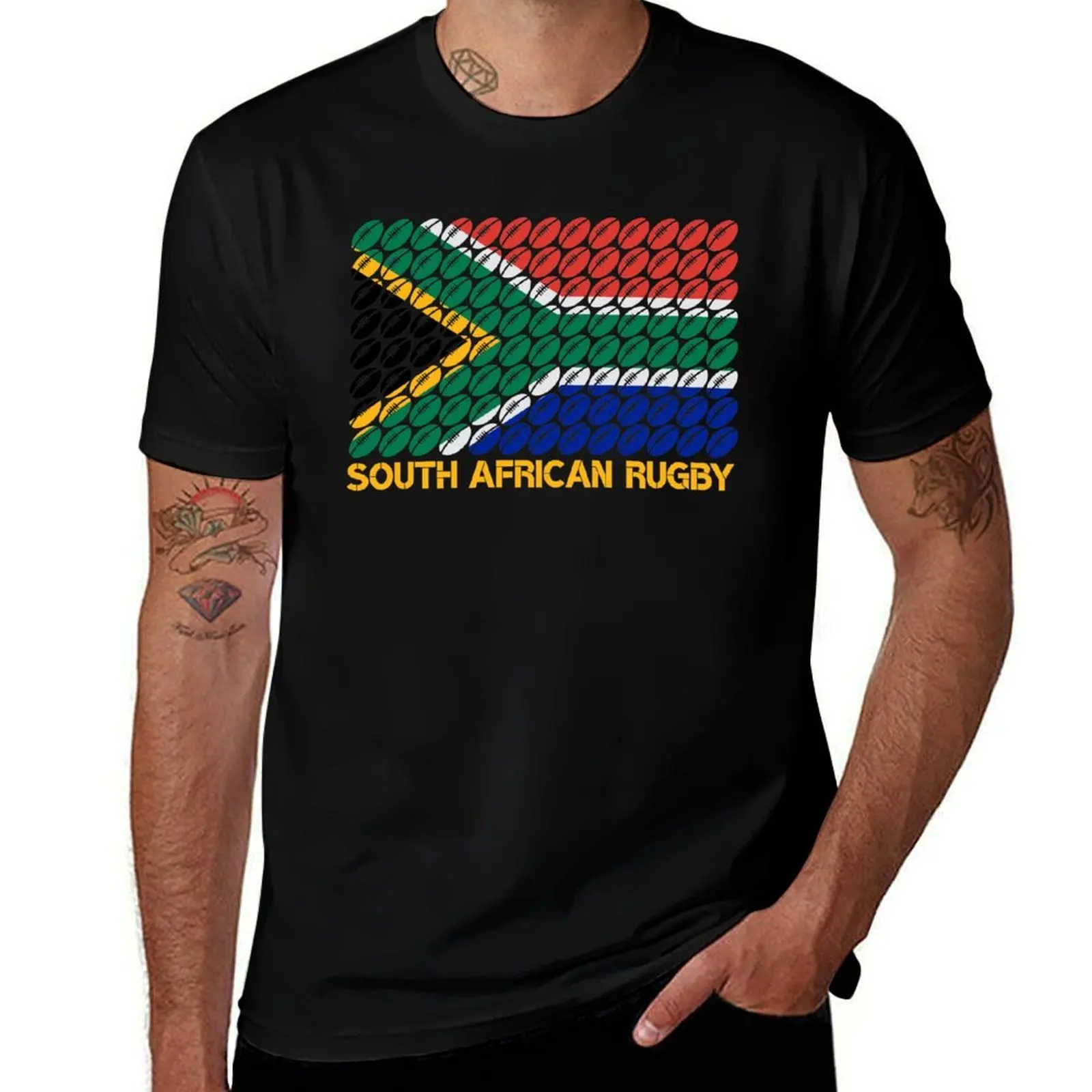 South Africa Flag Rugby Ball Pattern T-Shirt Streetwear Print Tee Shirt T-Shirt