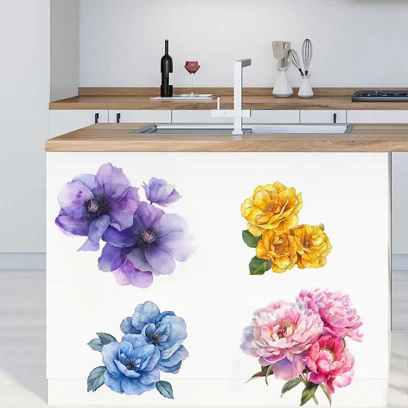 Yellow Rose Oriental Flower Vinyl Stickers Beautiful Wall Decor for Bathroom Toilet - Flower Themed Home Decor B29