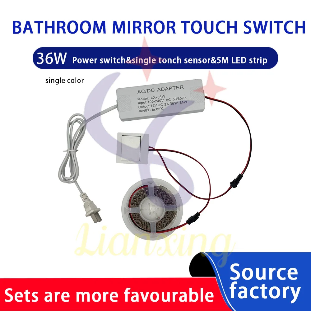 Touch Sensor Switch Strip light controller 12V3A mirror Light 36W Smart bathroom cabinet with mirror 5 metres 2835 120D White