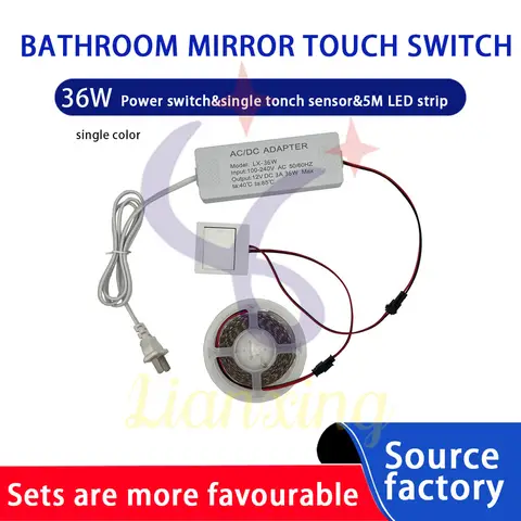 Touch Sensor Switch Strip light controller 12V3A mirror Light 36W Smart bathroom cabinet with mirror 5 metres 2835 120D White