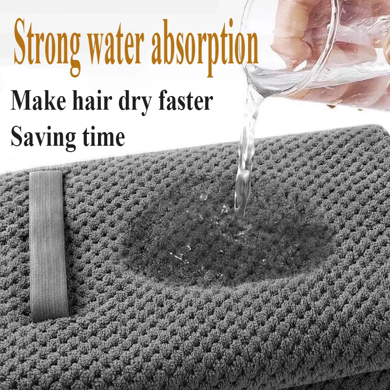 Large Solid Color Water Absorbent Hair Drying Towel Microfiber Hair Towel Wrap With Elastic Strap Soft Quick Drying Towel