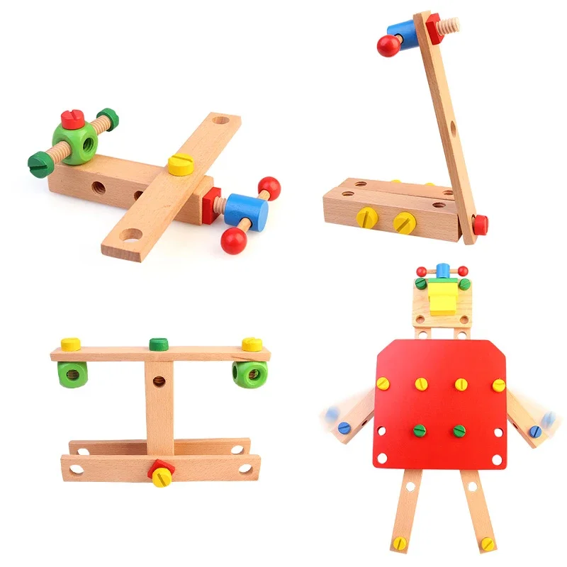 Funny children's educational DIY assemble work chair wooden intelligence toys wooden montessori toys for sale