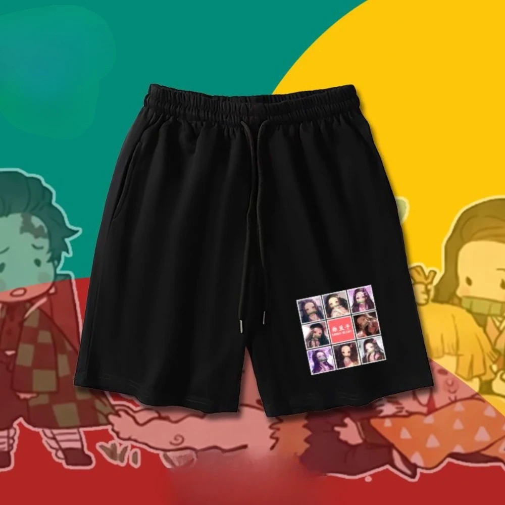 "Demon Slayer: Kimetsu No Yaiba 애니메이션 Tanjiro Nezuko Yoshinitsu 2D 애니메이션 소년 카프리 바지 캐주얼 반바지 여름.