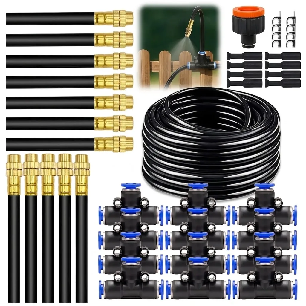 Kit de pulverizador universal de flexión libre DIY de 30M-5M con manguera de 8mm, sistema de enfriamiento por nebulización para patio, riego por nebulización para plantas de jardín