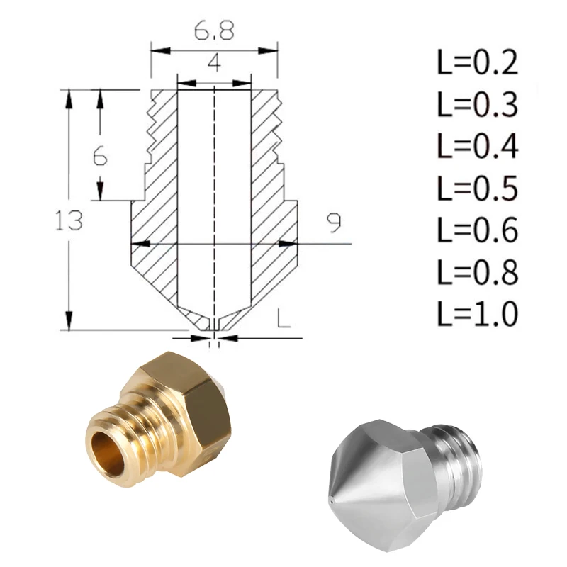 Drukarka 3D Hotend dysza MK10 M7 gwint 0.2/0.3/0.4/0.5/0.6/0.8/1.0mm dla 1.75mm Filament części drukarki 3D zestaw do modernizacji dyszy