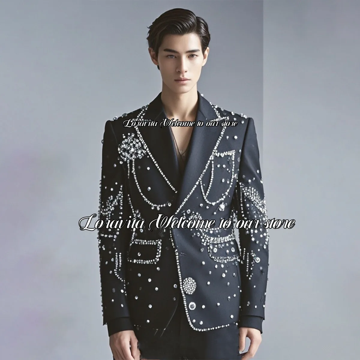 Customized Slim Fit Male Prom Blazers Sparkly Beaded Crystals Men Suits 2 Pieces Sets Groom Wedding Costume Homme Tuxedos