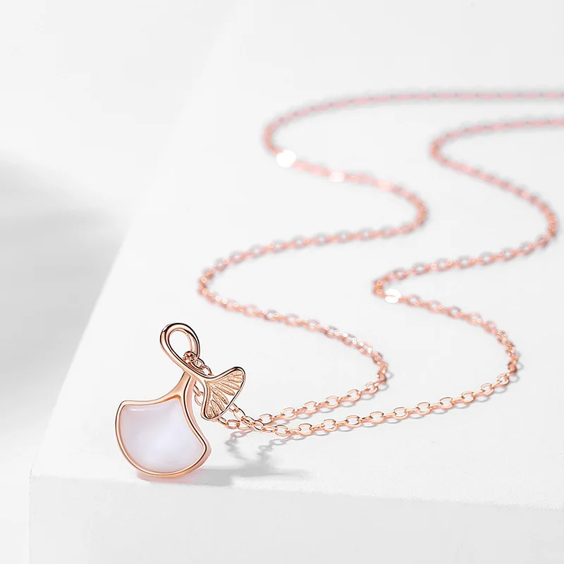 S925 Sterling Silver Necklace, White Fritillaria Apricot Leaf Collarbone Chain