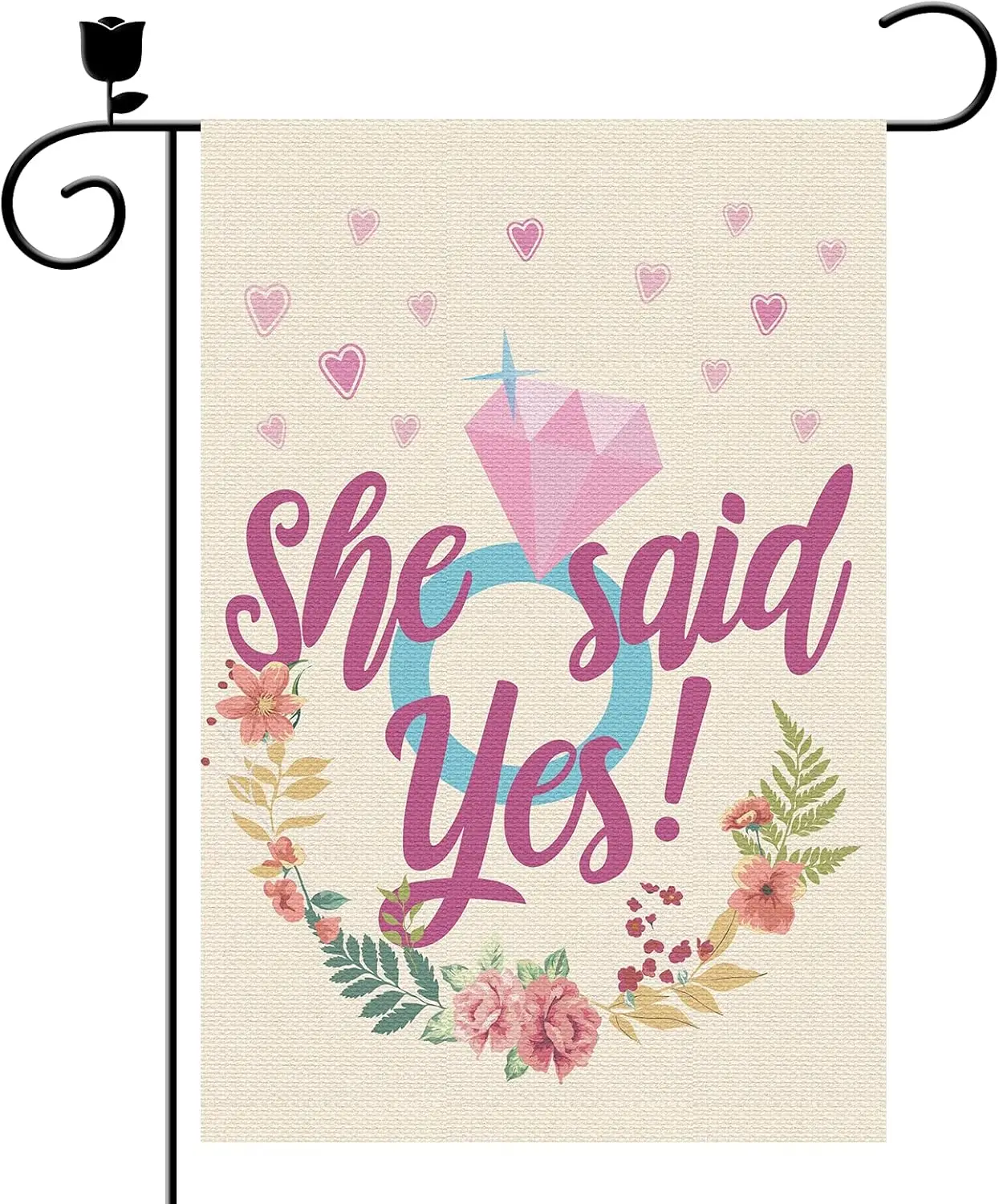 She Said Yes Garden Flag - Engagement/Bridal Shower/Wedding Shower/Proposal Party Lawn Yard Flag, Outdoor Indoor Decor - Double