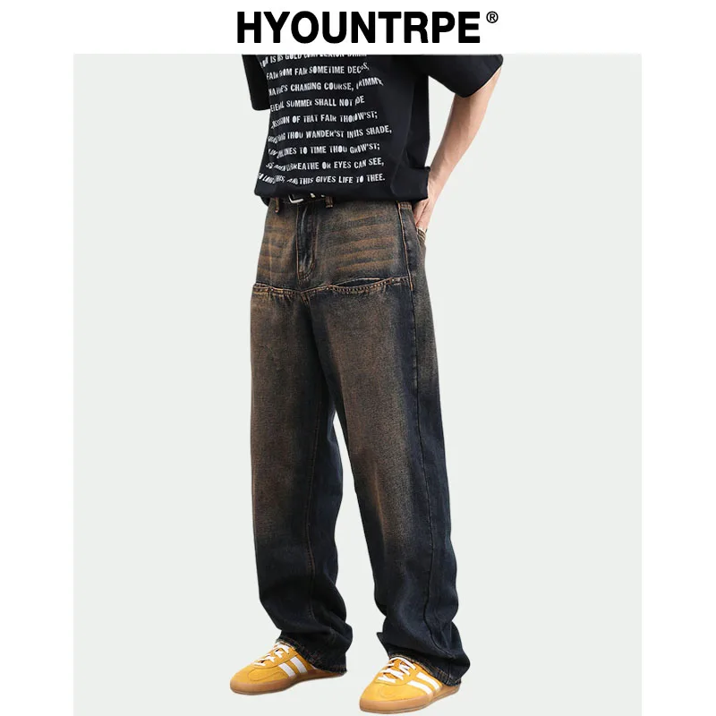 Mens Retro Wash Denim Baggy Jeans Pants Unisex Hip Hop Fashion Front Pocket Streetwear Harajuku Loose Straight Y2k Pants Joggers