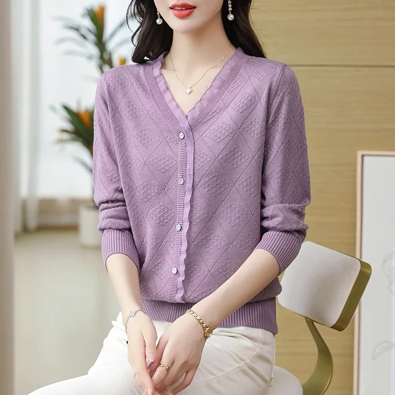 

Elegant V-Neck Button Spliced Gauze Sweaters Women's Clothing 2024 Autumn Winter New Loose Chic Pullovers Office Lady Tops