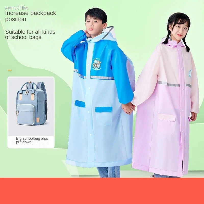 Eva Children Raincoat Middle Big Boys Girls Primary Middle School Students Rainwear with Schoolbag Full Body Rainproof Poncho