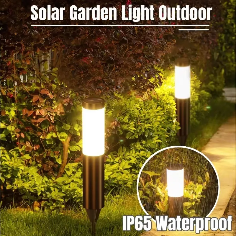 Stainless Steel Solar Lawn Lamp Outdoor Cylindrical Long Cylindrical Long Cylindrical Lamp Garden Courtyard Plug-in Landscape