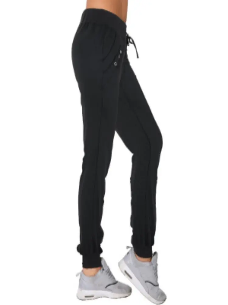 Pantalon à taille haute solide, pantalon de jogging long décontracté avec poches pour toutes les saisons, vêtements pour femmes