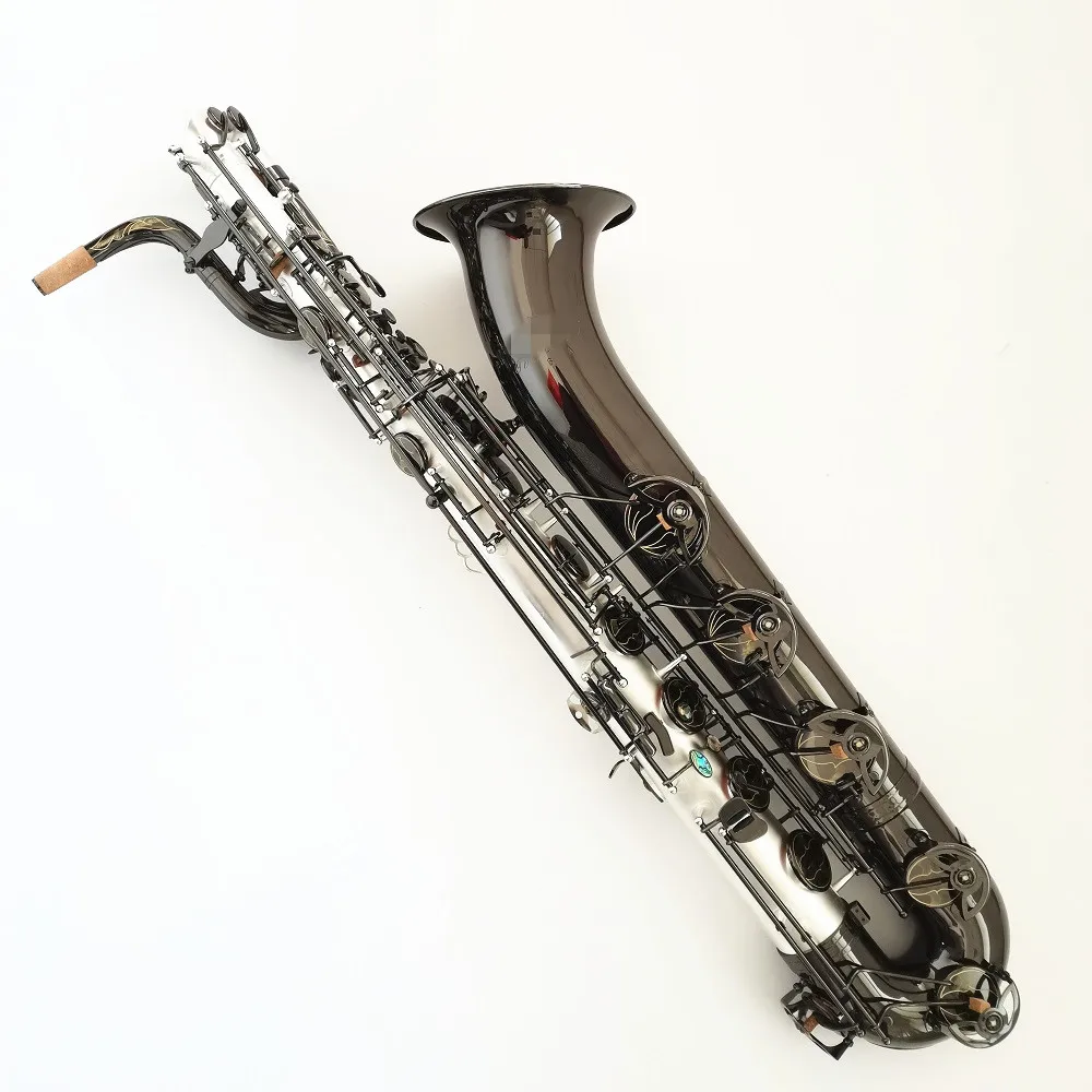 

Matt Silver Body Black Nickel Bell Beautiful Flowers Baritone Sax Professional Baritone Saxophone AA