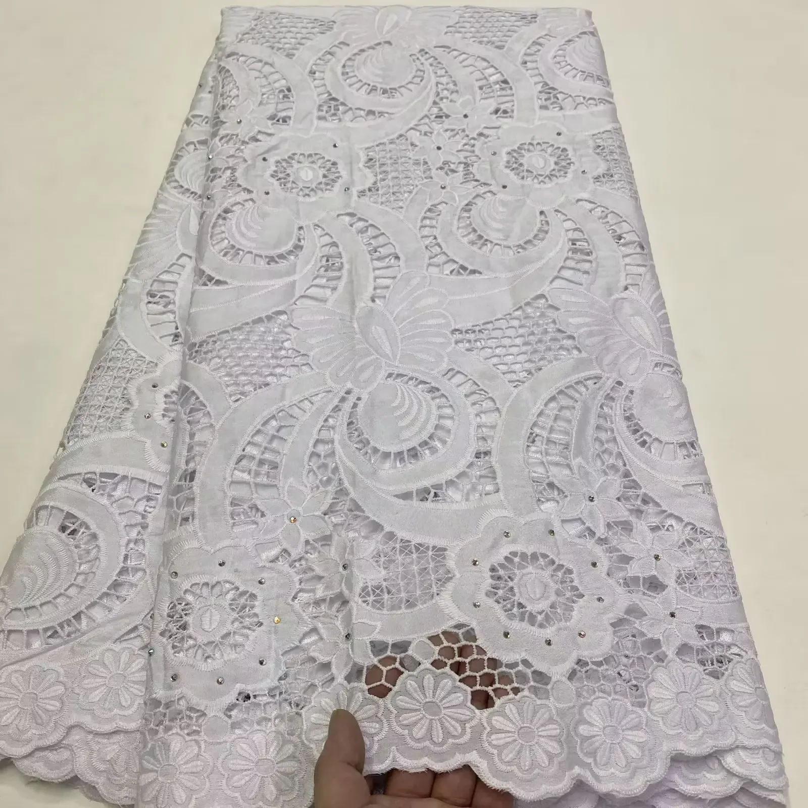 Soft African Laser Cut Chiffon Lace Fabric Embroidery French Silky Mesh Lace Material with Czech Stone Sewing for Evening Dress