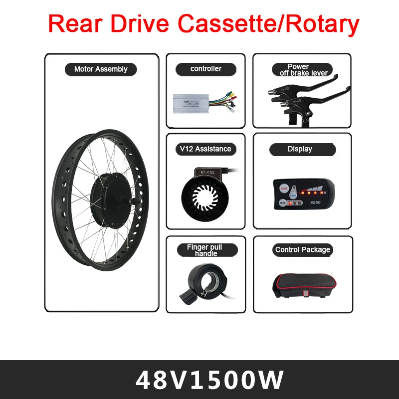 Snow ebike Conversion Kit 48V/1500W Rear Drive Cassette/Rotary Motor JN 35A Controller S866/UKC1 Display panel Bicycle Accessory