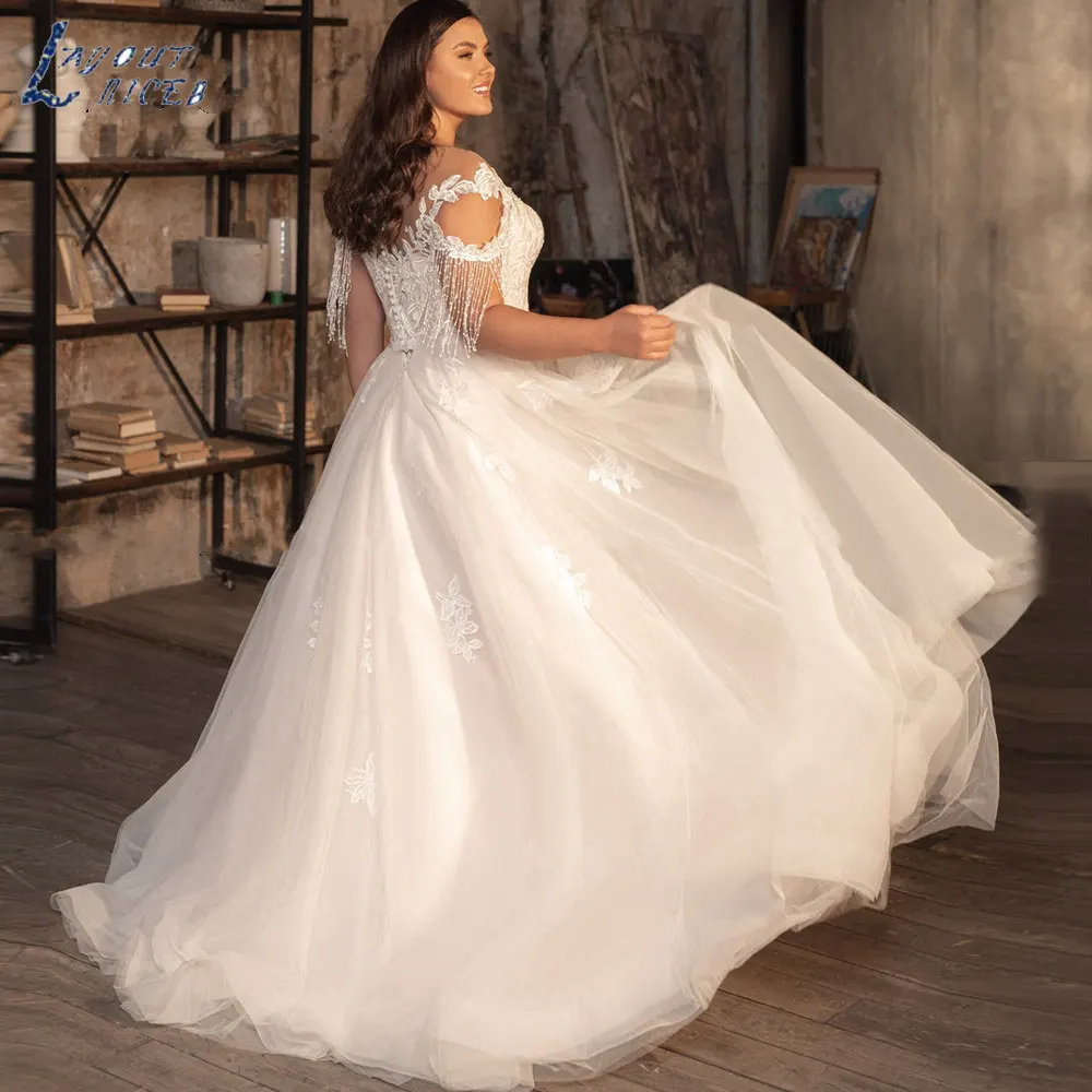 LAYOUT NICEB New Off Shoulder A-Line Wedding Dress 2024 Charming V-Neck Tulle Bridal Gowns Plus Size Robe De Mariée Custom Made