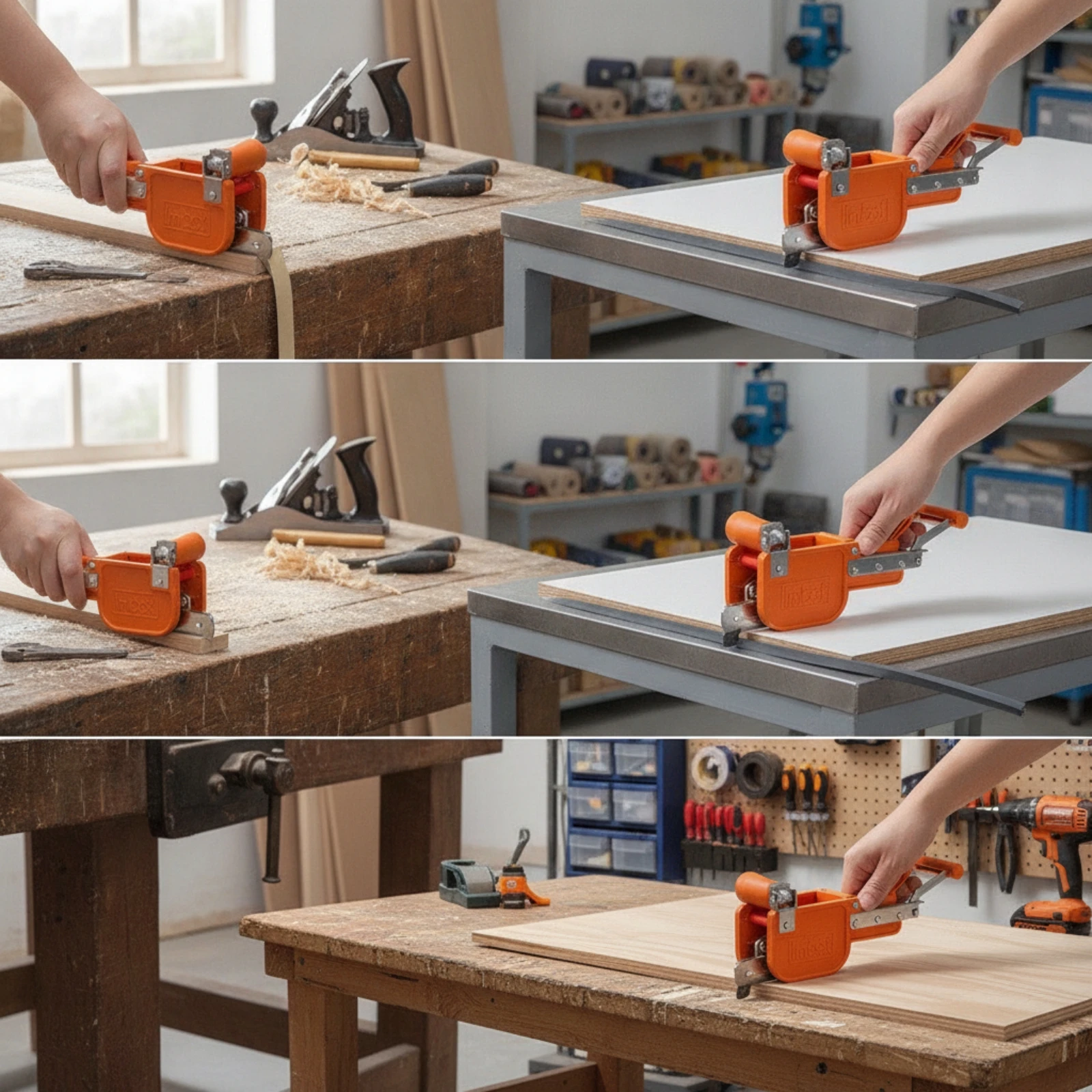 Outil de découpe ergonomique pour bordure de panneaux, avec guide de coupe, coupe-bordure compact et polyvalent pour les travailleurs du bois, la menuiserie