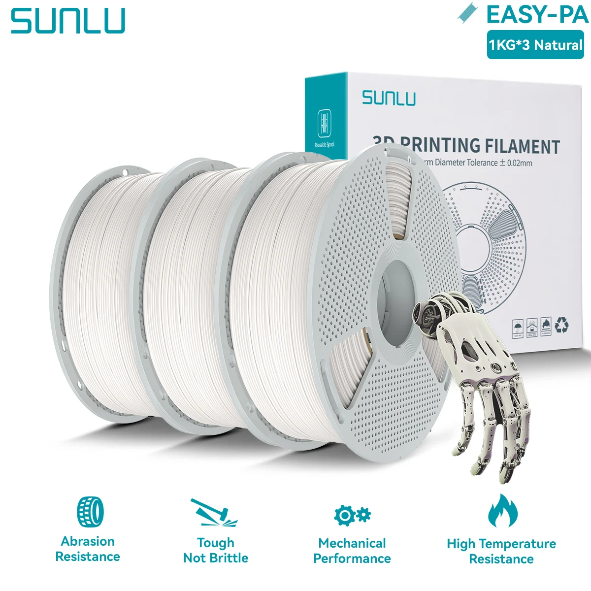 SUNLU PA6-CF/PA12-CF/PC-ABS/Easy PA 3D Technisch Filament 1.75mm Hoge Temperatuur Bestendig Hoge Taaiheid 3D Printer Filament 3KG
