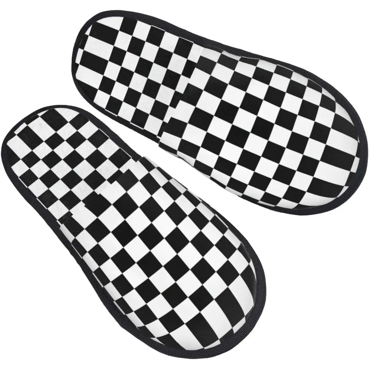 

Black and White checkered stripes printing Fall Winter Comfy House Shoes Portable for Hotel Travel Gifts for Women and Men