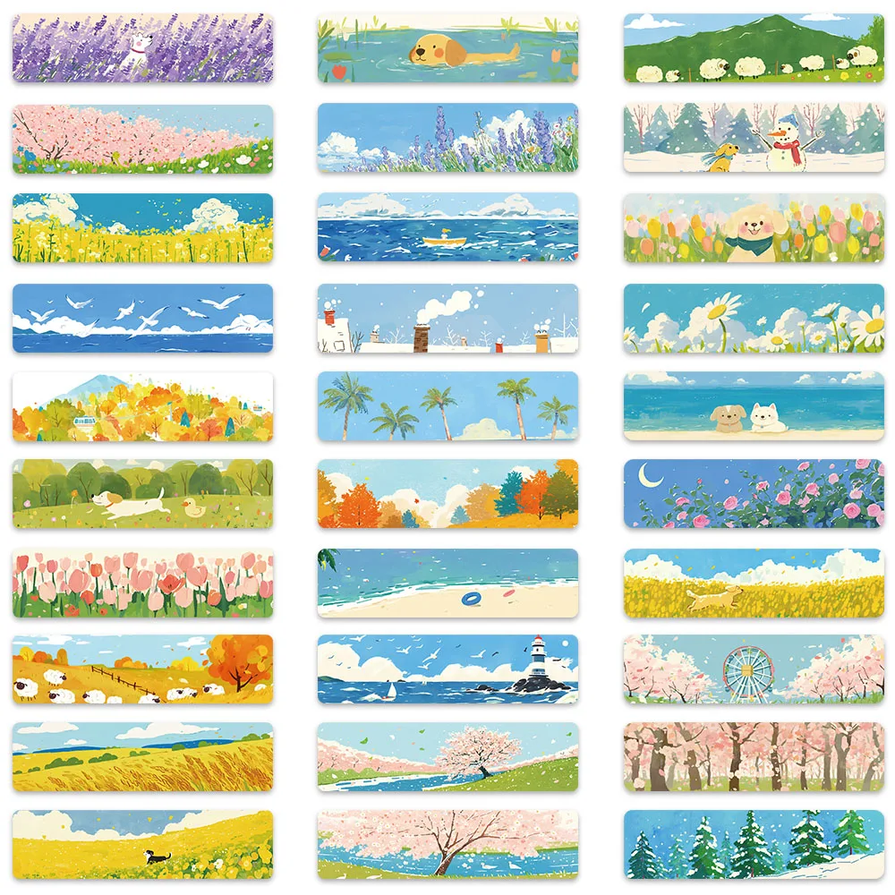30pcs Colorful Cute Cartoon Animals Landscape Paper Bookmark DIY Students Readers Page Marking Library Office Page Marker