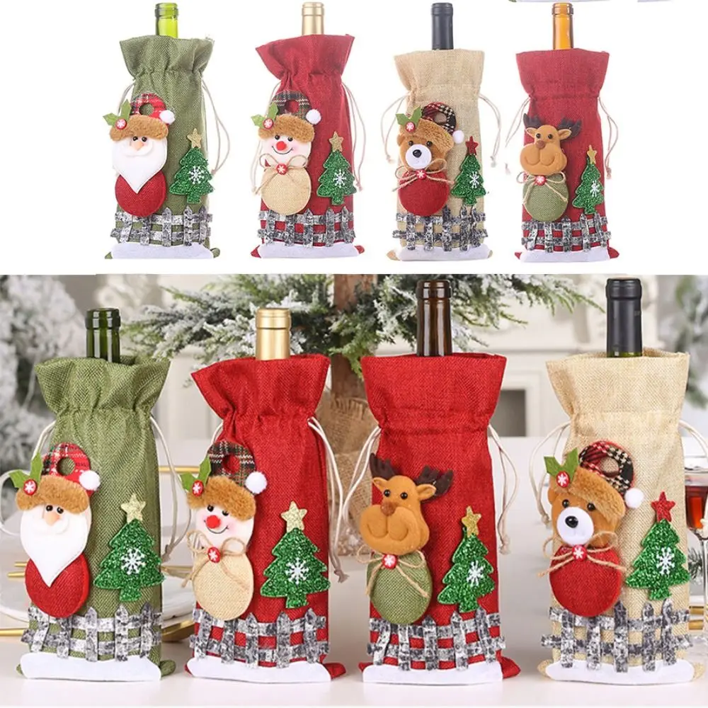 Christmas Wine Bottle Covers Bag Snowman Santa Claus Champagne Bottle Cover Sleeve Merry Christmas New Year Table Decorations