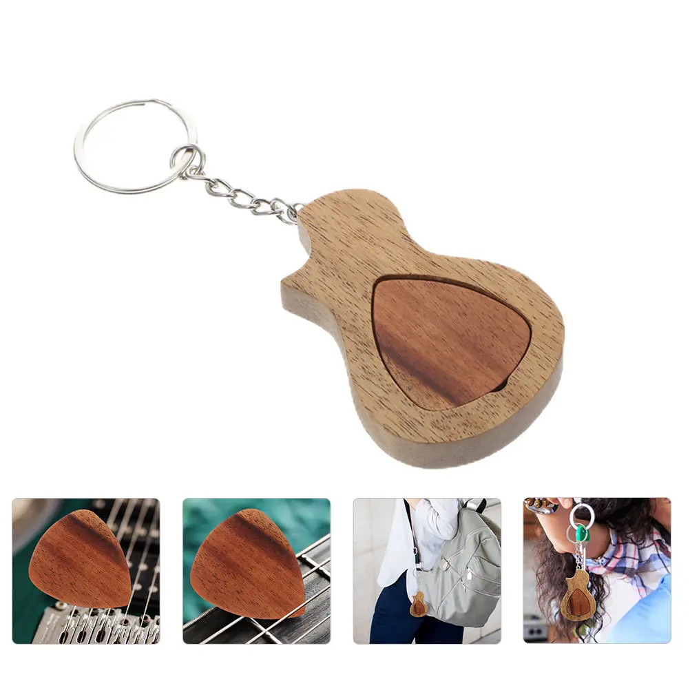 

1Set Pick Storage Holder Guitar Plectrum Keychain Wood Magnetic Case Scratch Resistant Dust Proof for Travel Concerts, Wooden